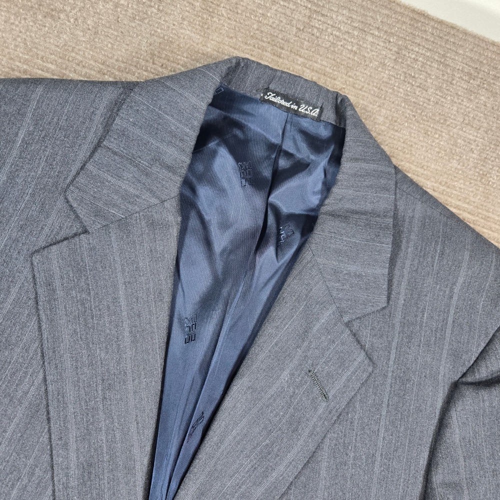 Daks Mens 40R Grey Pinstripe 100% Pure Wool Vintage Two Button‎ Blazer Jacket